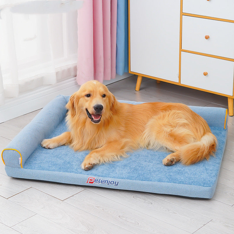 Fido Bay Chenille Dog Bed – Soft, Cozy Pet Nest for Giant Breeds – 120 x 90 cm | Blue & Gray - Fido Bay