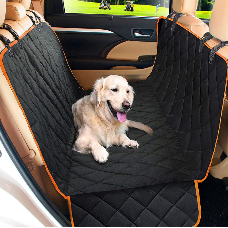 Fido Bay | Detachable Anti-Dirt Waterproof Rear Seat Car Pet Mat – Durable Oxford Cloth, Includes Seat Belt, Black & Orange - Fido Bay