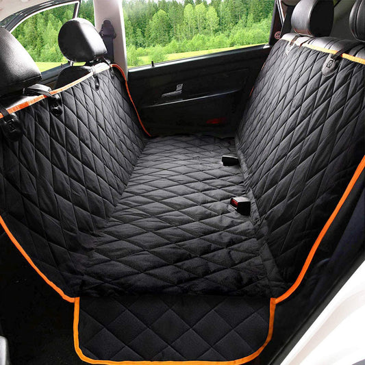 Fido Bay | Detachable Anti-Dirt Waterproof Rear Seat Car Pet Mat – Durable Oxford Cloth, Includes Seat Belt, Black & Orange - Fido Bay 